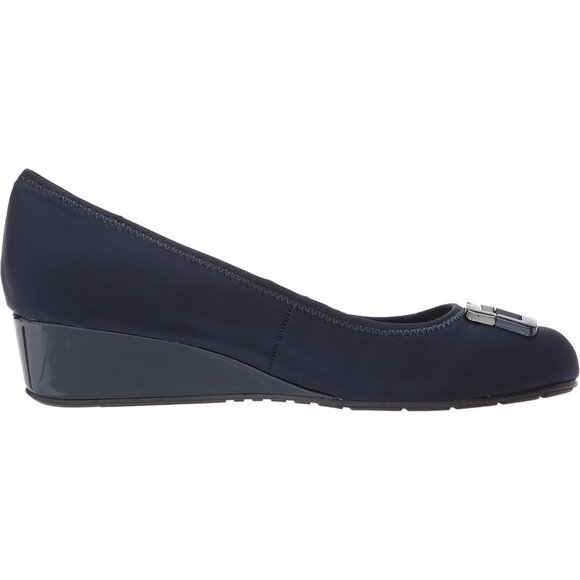 Bandolino Womens Blue Navy Closed Rounded Toe Flexible Wedge Flat Tad Pump - Picture 6 of 8